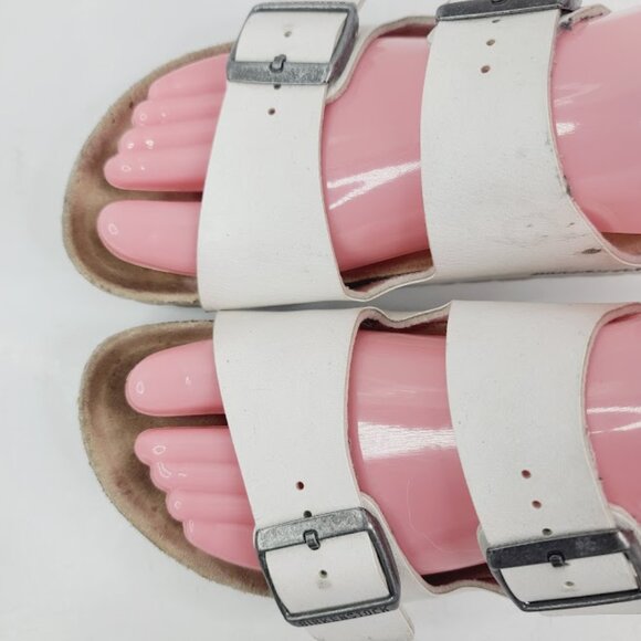Birkenstock Women's White Arizona Birko-Flor Leather Classic Slide Sandal Size 6 - Picture 3 of 7